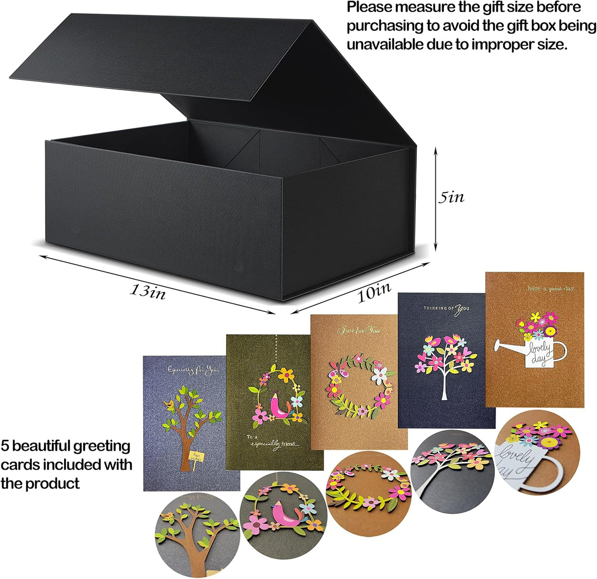 boxhome 5 pack large black gift boxes, magnetic, close-up detail