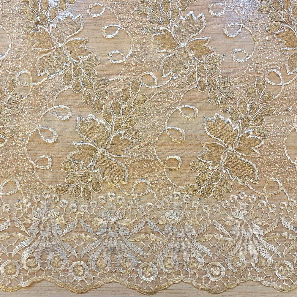Bestway African Lace Fabric 5 Yards Beige Rhinestones Embroidery French Tulle...