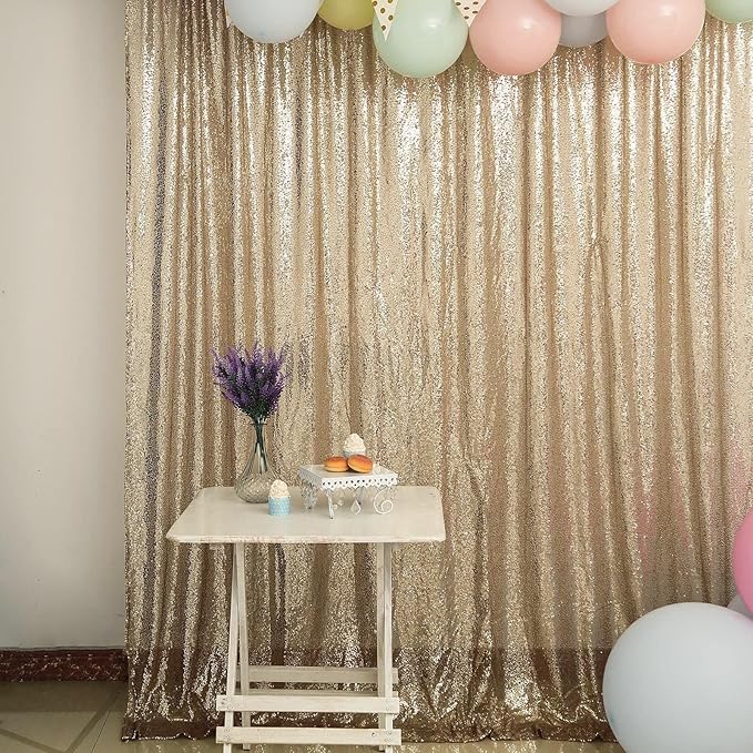 JYFLZQ Champagne Sequin Backdrop Curtains 2ft x 8ft 4 Panel Glitter Photo Booth Backdrops Sparkly Photography Background Drapes for Parties Wedding Bridal Showers