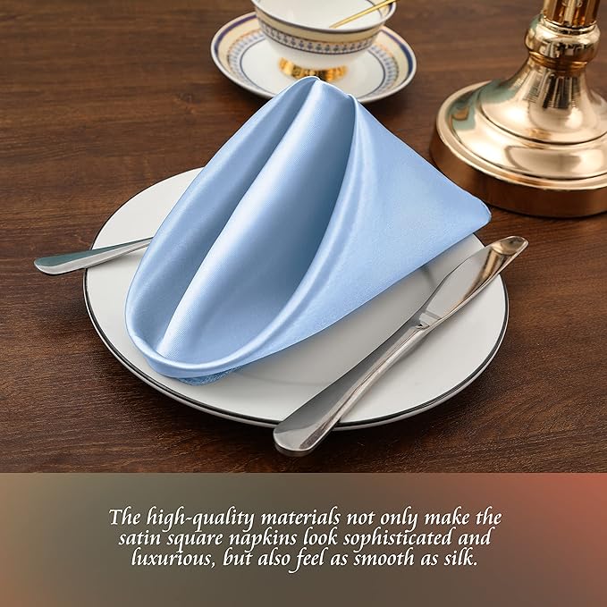 Manyshofu 60 Piece Baby Blue Satin Napkins - 20x20 Inch Square Fabric Napkins Set - Soft & Reusable for Wedding Dinner Party Lunch
