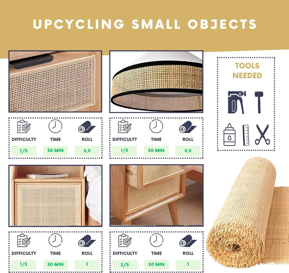 Natural Rattan Cane Webbing Roll – Prewoven Wicker Sheet for Furniture Repair...