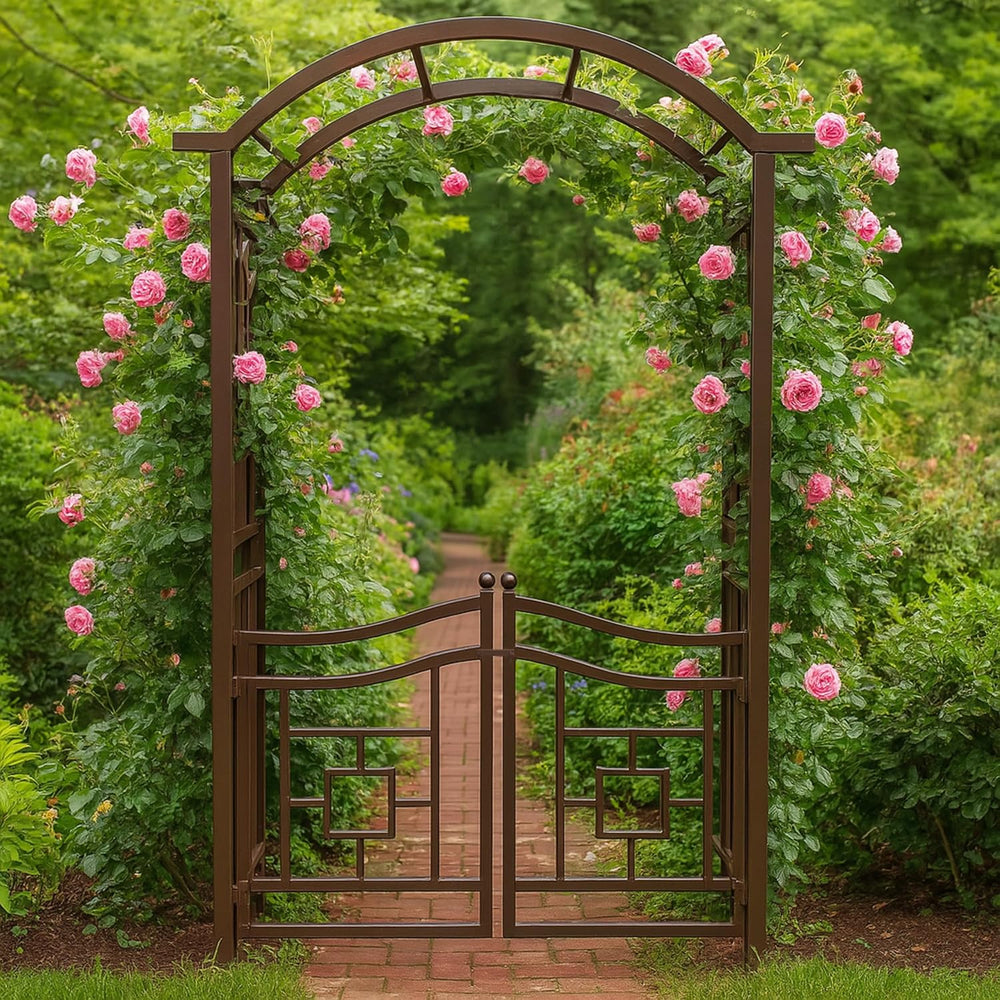 Oakland Living Brown Aluminum Garden Arbor Arch with Gate