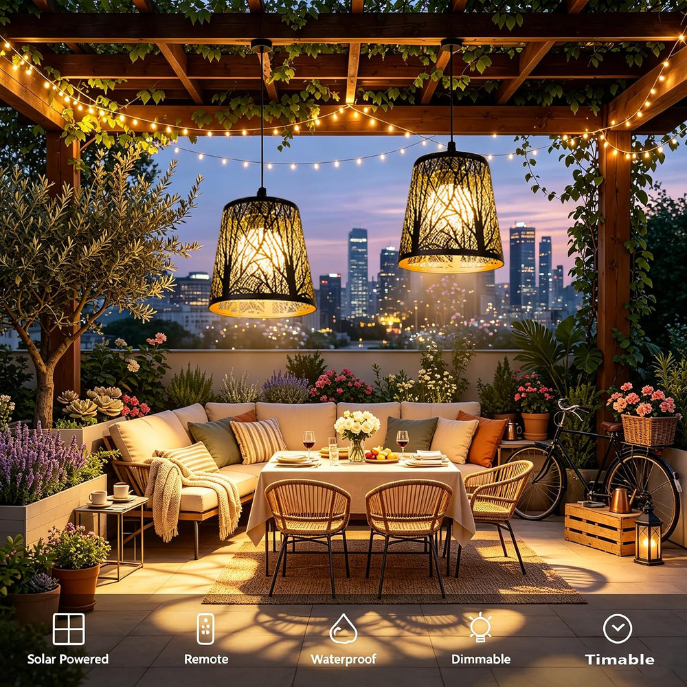 Solar Hanging Chandelier, Outdoor Light with Remote Control