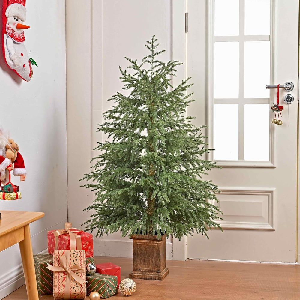 TigeJoy 4FT Prelit Real Touch Christmas Tree, Norfolk Potted Tree, 2 Pack