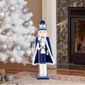 Glitzhome 24" H Wooden Christmas Nutcracker Ornaments Blue King Nutcracker Figurine Christmas Table Decor Traditional Christmas Decor for Tables Desktop Porch Holiday Festive