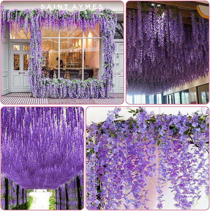 Wisteria Hanging Flowers,Fake Hanging Flowers,Wisteria artificiales Garland for Home Wedding Arch Floral Party Garden Ceremony Outdoor Decor,3.6 feet Long(108,Purple) (108 Pack)