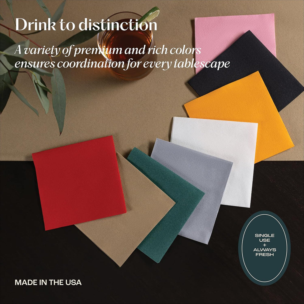 Disposable Linen-Feel Cocktail Napkins, 200-Pack 5" x 5" BURGUNDY P...