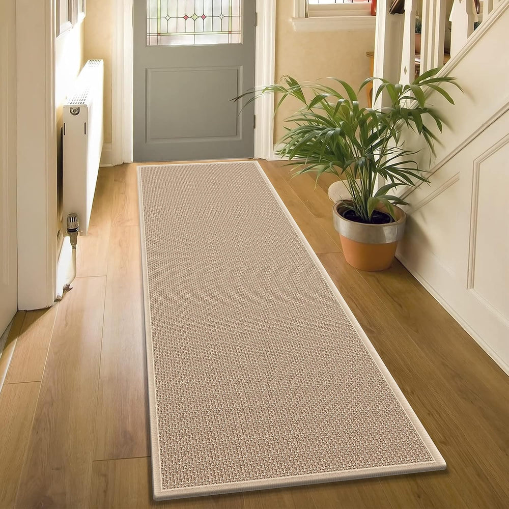 8ft Natural Jute Hallway Runner Rug Non Slip Washable, Rubber Backed Long Kha...