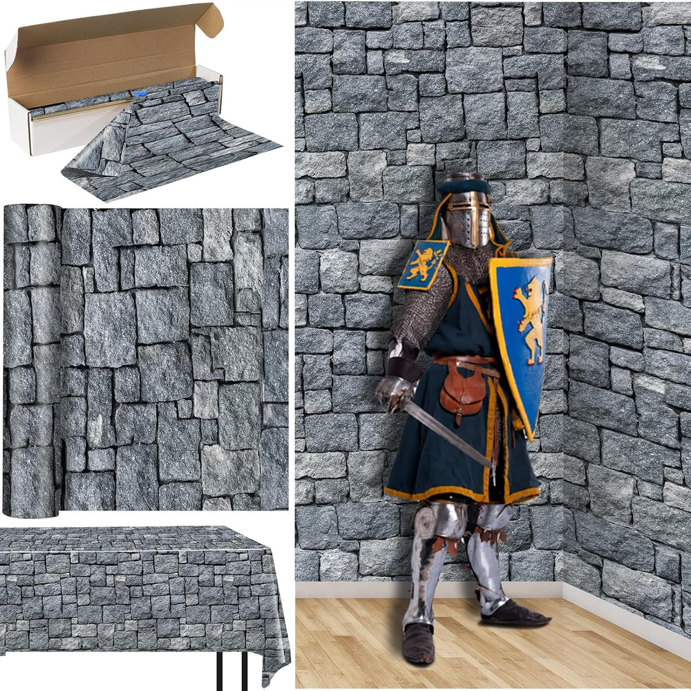200 FT x 54 Inch Stone Wall Plastic Tablecloth Roll, Stone Wall Backdrop