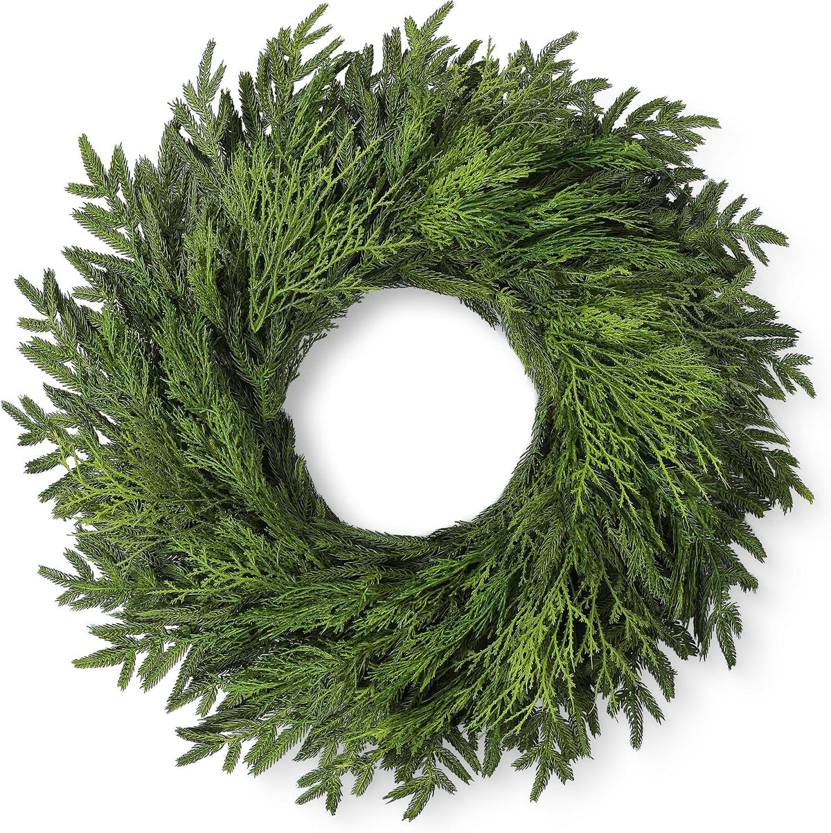 26" Large Cedar Norfolk Pine Wreath for Front Door, Faux Christmas Wreath