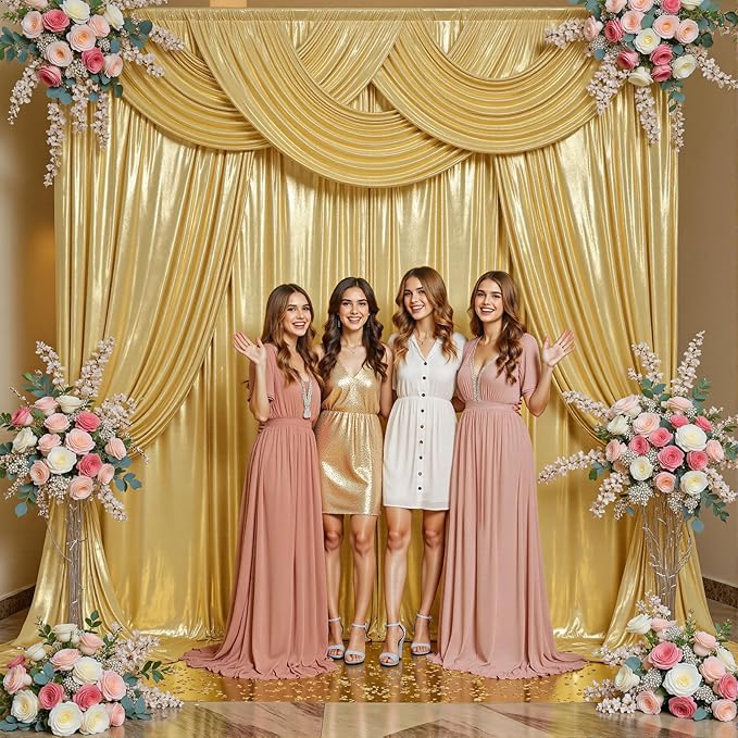 10ftx10ft Thick Gold Glitter Backdrop Curtain Panels for Parties, Wrinkle Free Sequin Sparking Photo Backdrop Drapes, 2 Panels 5x10ft Shimmer Back Drop Cloth for Wedding Birthday Photography