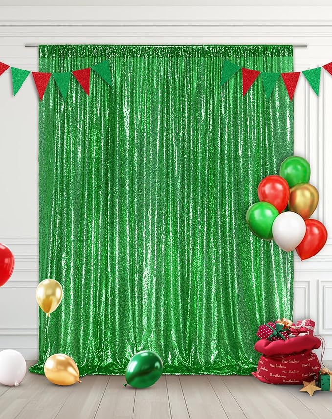 Eternal Beauty Green Sequin Backdrop, 10x10 Ft Glitter Background Curtains for Christmas Shimmer Photography Party Wedding Birthday Back Drop Decor