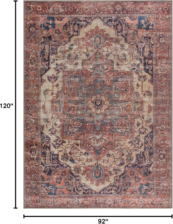 Bloom Rugs Washable 8' x 10' Rug - Beige/Terracotta Traditional Area Rug for Living Room, Bedroom, Dining Room, and Kitchen - Exact Size: 8' x 10'