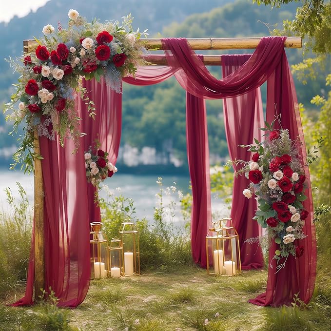Arch Drapes for Wedding Arch Draping Fabric Burgundy Sheer Backdrop Curtain for Ceremony Bridal Party Decor 19Ft Length x 28" Width 6 Panels