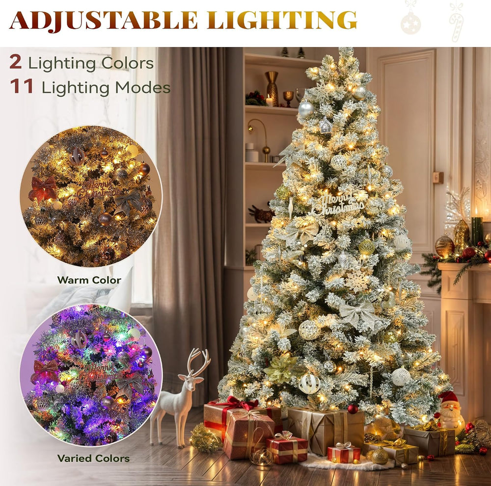 YITAHOME 6FT Prelit Flocked Magic Christmas Tree with Wand & Remote