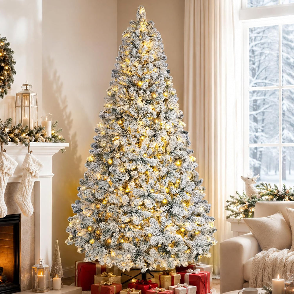 7ft 6in Prelit Flocked Christmas Tree with 1400 Branch Tips