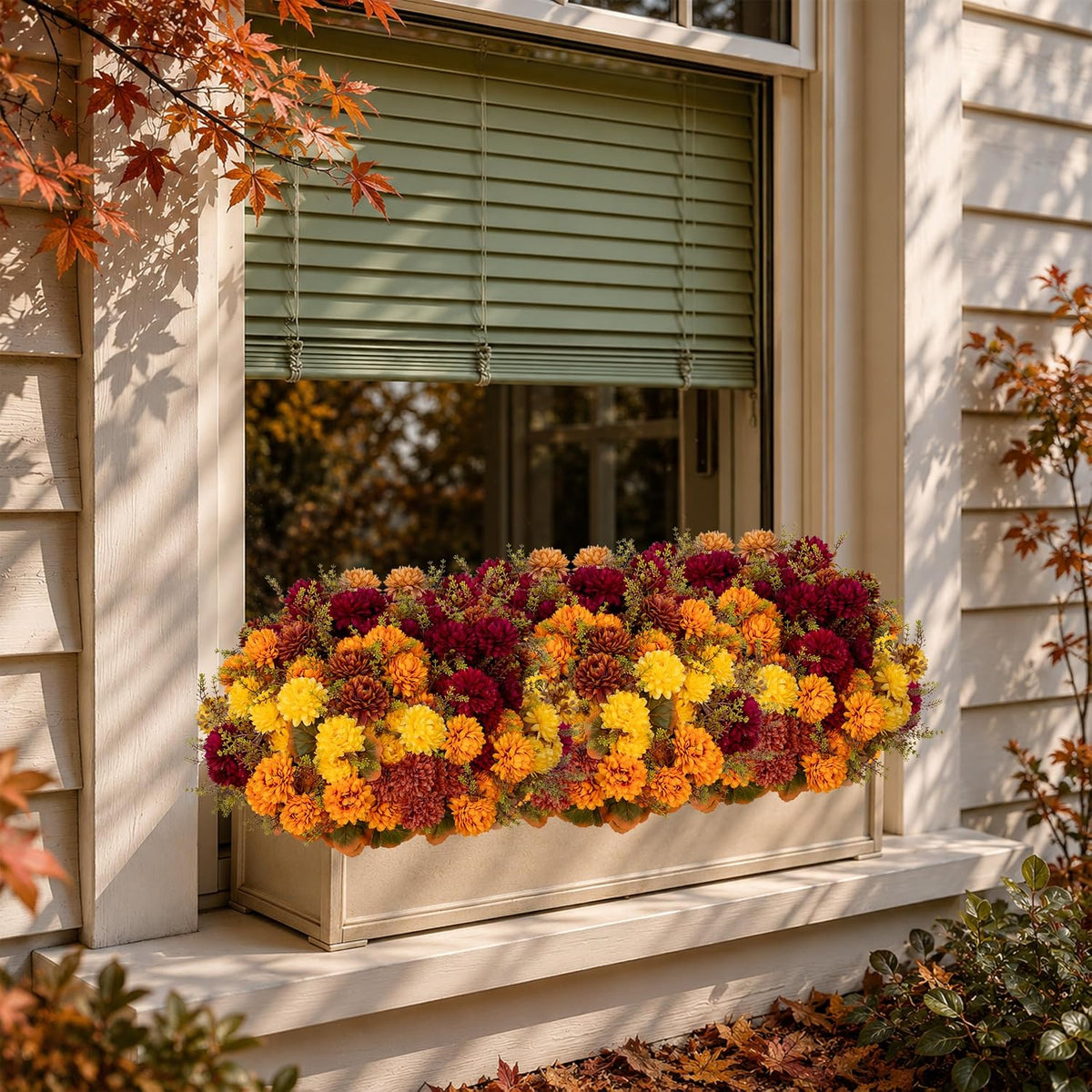 AXYLEX Artificial Mums for Outdoors, 12 Bundles Fake Fall Flowers (Multi)