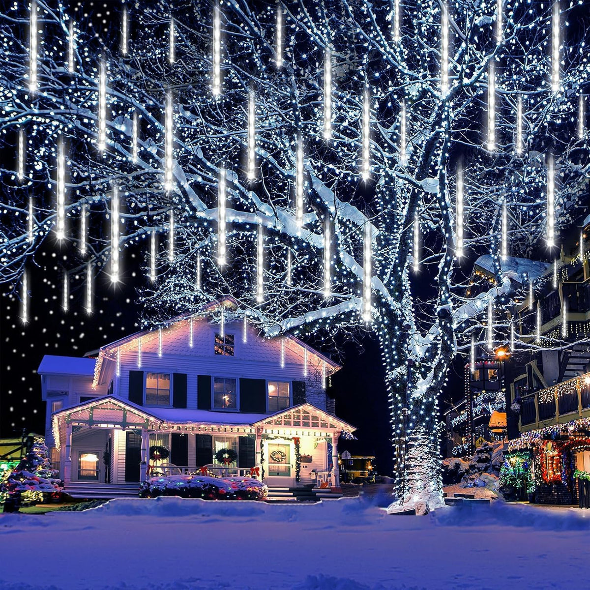 Large Meteor Shower Lights for Christmas Decorations Outdoor, 40-Tube White