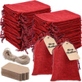 Woanger 100 Pcs Drawstring Burlap Gift Bags 4x6'' with Tags, Red