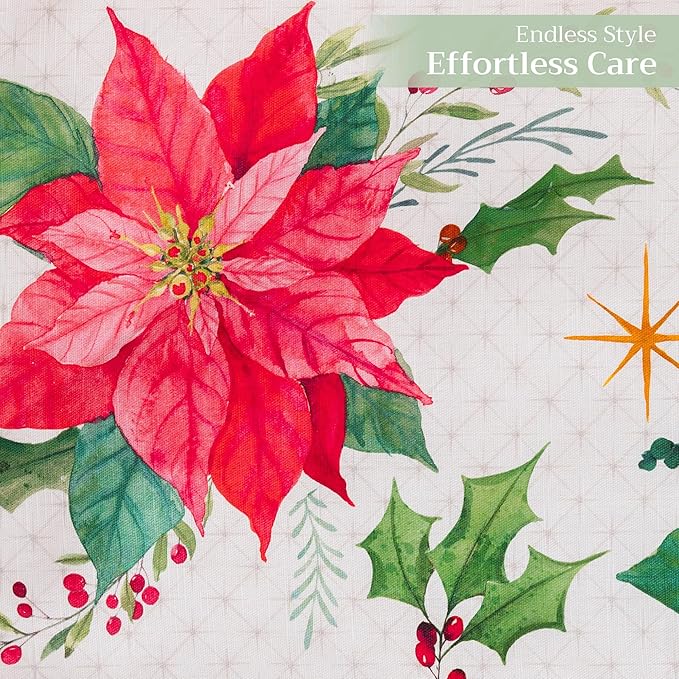 Maison d' Hermine Table Runner 100% Cotton Double Layer Table Runners 108 inches Long for Thanksgiving Christmas Decorations Home Kitchen Dining Party Wedding (Poinsettia Christmas, 14.5" x 108")