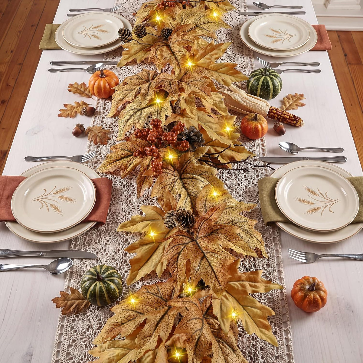 6ft Lighted Fall Garland with 30 Lights & Automatic Timer & Maple Leaves