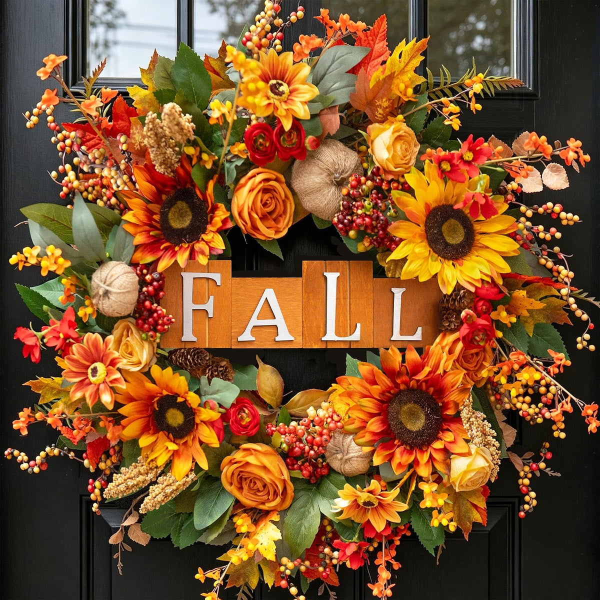 24 Inch Fall Wreaths for Front Door Autumn Wreath with Fall Sign