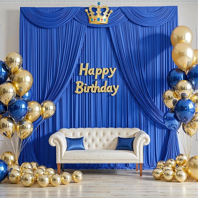 10x10 ft Wrinkle Free Royal Blue Backdrop Curtains for Party Background, Silky Polyester Blue Photo Backdrop Drapes 2 Panels Back Drop Cloth for Wedding Birthday Photography Baby Shower Decor