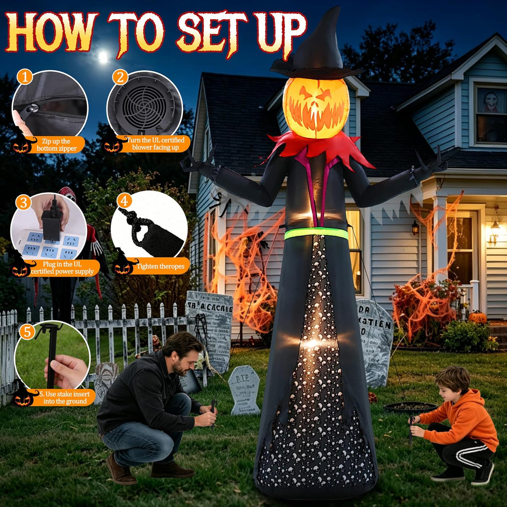 halloween inflatable 9ft giant pumpkin witch outdoor decorations showing dimensions