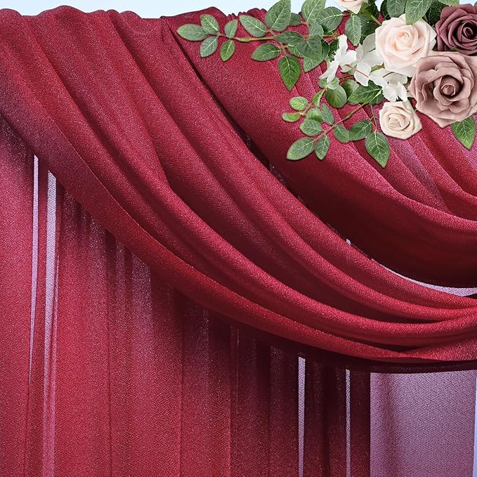 Wedding Arch Draping Fabric 6 Panels 28.7" x 20FT Burgundy Sheer Chiffon Backdrop Drapes for Wedding Ceremony Birthday Party Bridal Shower Outdoor Decoration