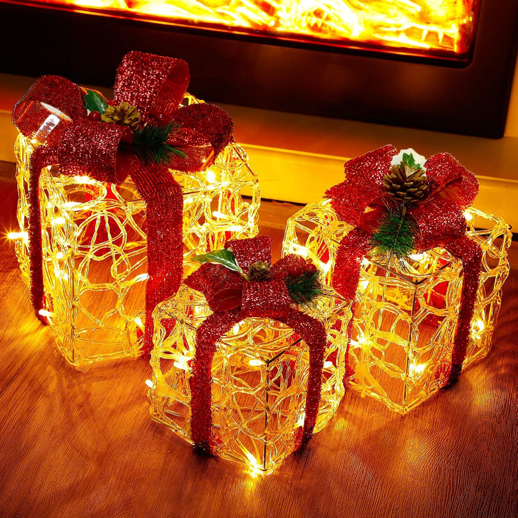 atdawn set of 3 lighted gift boxes christmas, package contents