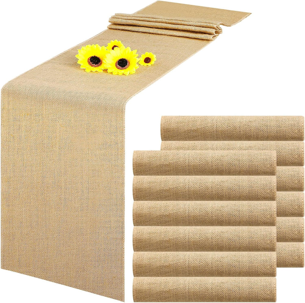 Buryeah 12 Pack Burlap Table Runners 12x71 Inch Rustic Farmhouse Wedding