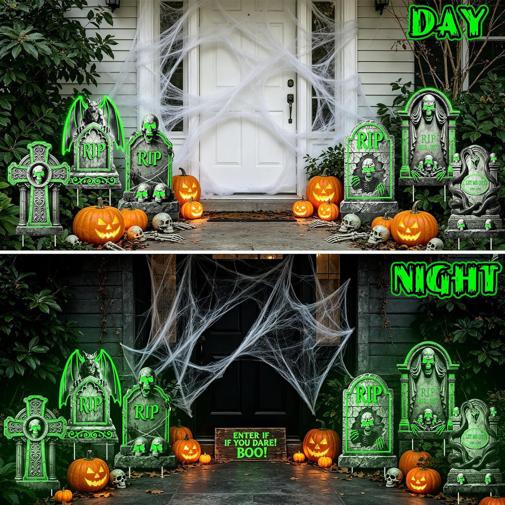 Glowing Halloween Tombstones Outdoor Decorations 14.9 x 9.8 inch Yard Sign wi...