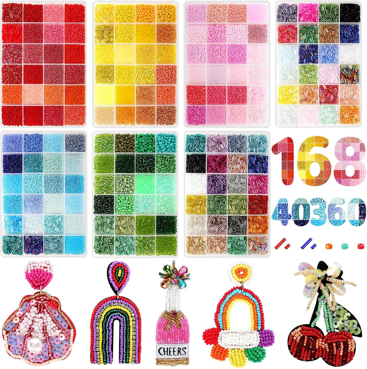 SONGIN 144 Colors Glass Seed Beads & Bugle Tube Beads Jewelry Making Kit