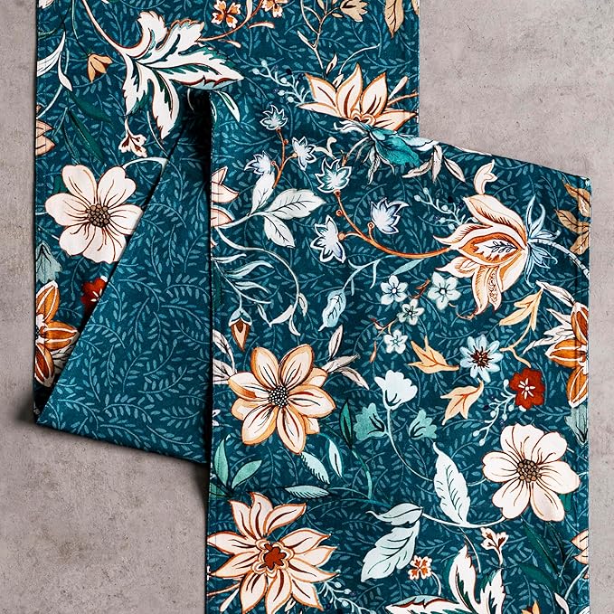 Maison d' Hermine Table Runner 100% Cotton Double Layer Table Runners 108 inches Long for Thanksgiving Christmas Decorations Home Kitchen Dining Party Wedding (Luxury Loft - Dark Teal, 14.5" x 108")