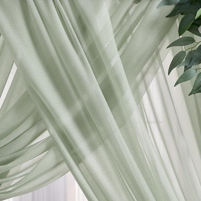 Sage Arch Drapes for Wedding Arch Draping Fabric Sheer Backdrop Curtain for Ceremony Bridal Party Decor 19Ft Length x 28" Width 6 Panels