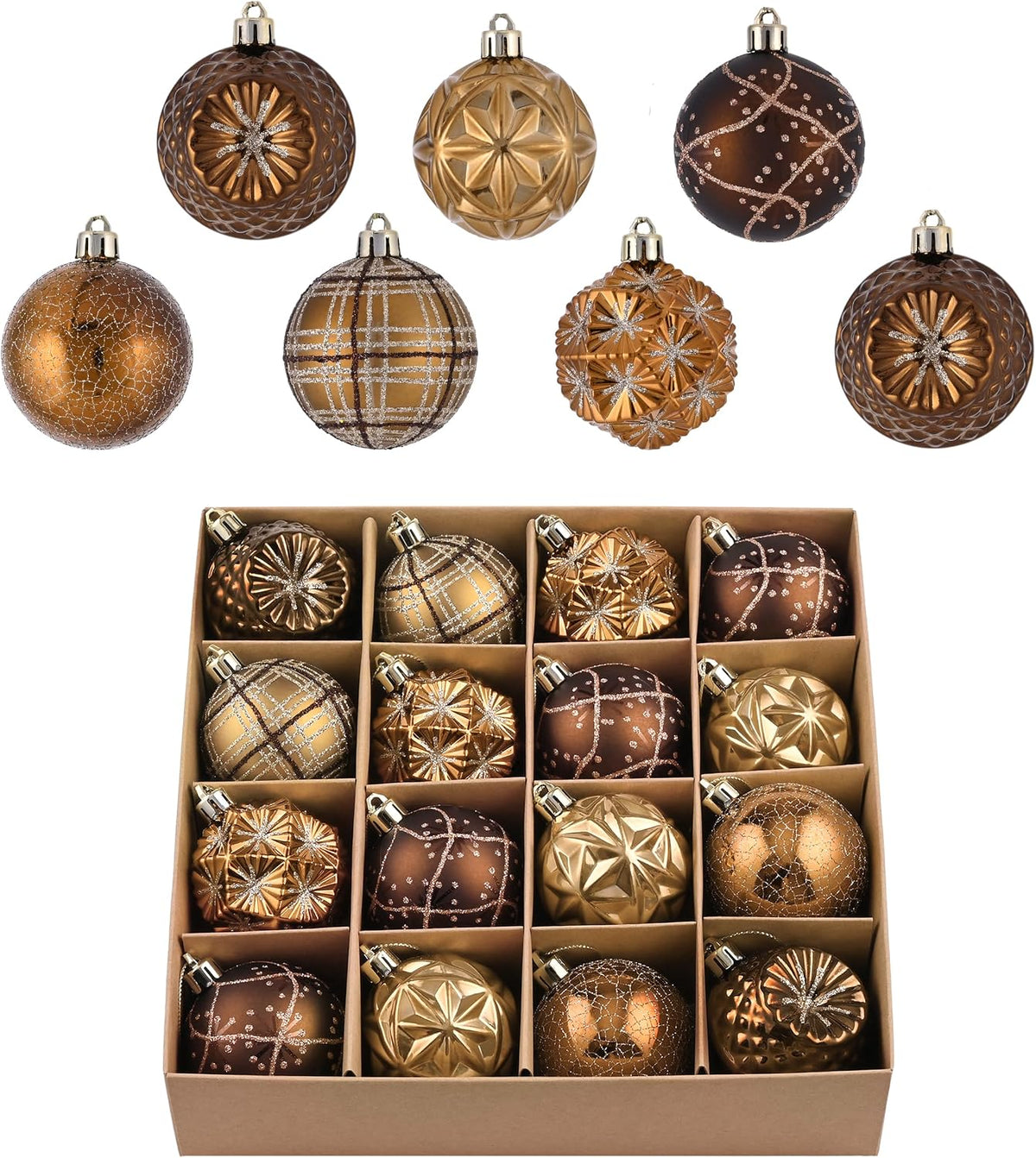 Valery Madelyn Fall Ornaments for Christmas Trees, 16ct Bronze Copper Brown Gold Shatterproof Fall Christmas Tree Decorations, 2.36 Inches Luxury Hanging Ball Ornaments for Thanksgiving Autumn Harvest