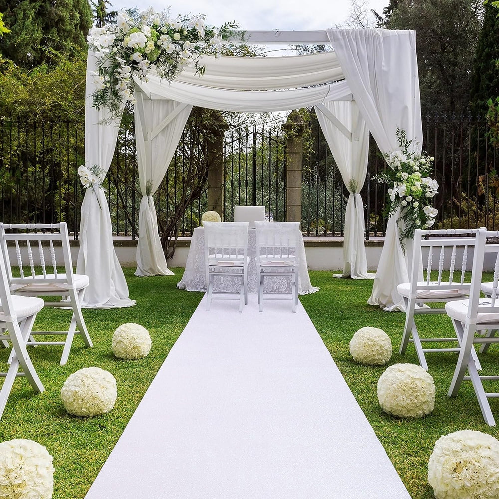 Tatuo Aisle Carpet Runner for Party, 2.46 x 30 Feet, Glitter White