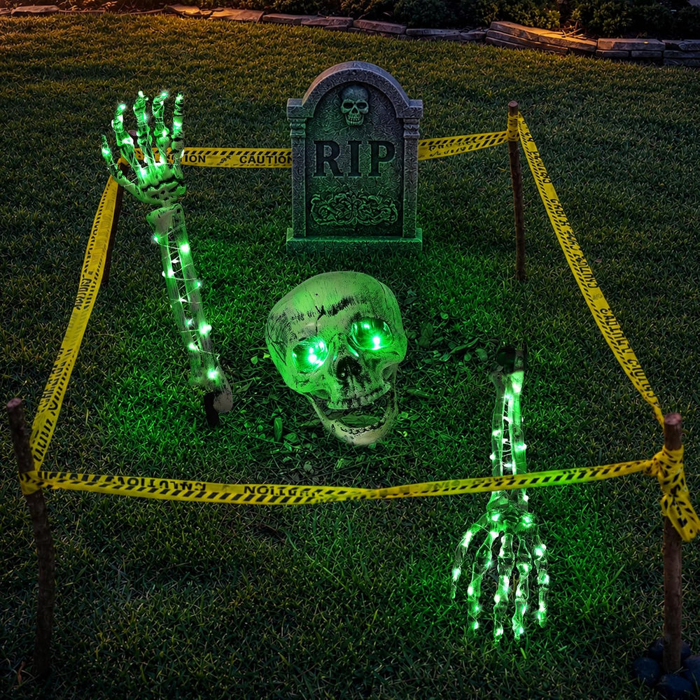 Halloween Skeleton Decorations Outdoor, Light Up Skull Head & Skeleton Ha...