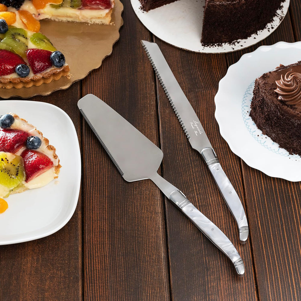 French Home Connoisseur Laguiole Cake and Pie Server Set, Pearl White