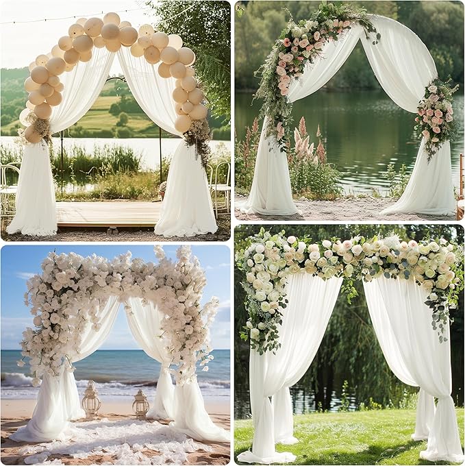 Wedding Arch Draping Fabric 6 Panels 28.7" x 20FT Ivory Sheer Chiffon Backdrop Drapes for Wedding Ceremony Birthday Party Bridal Shower Outdoor Decoration