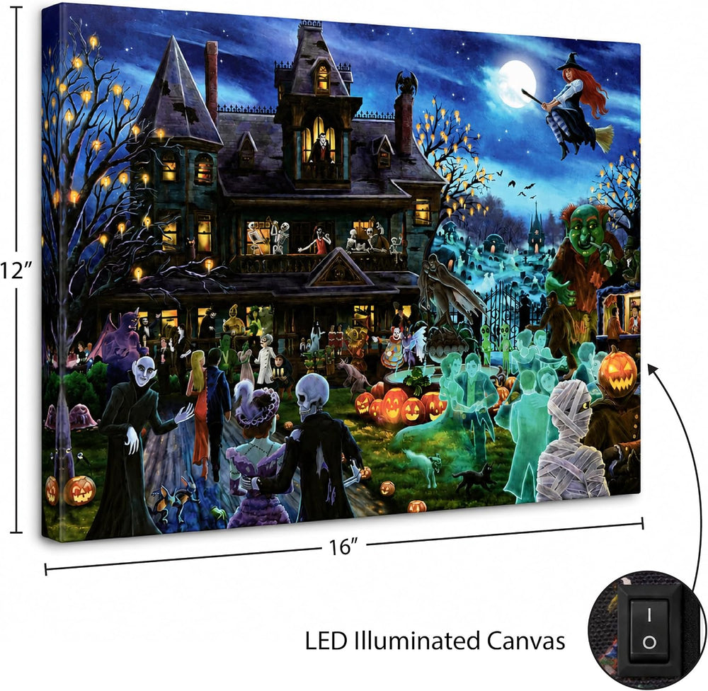 Zac Kinkade Ghoulish Gathering LED Fiber Optic Canvas Art, 16x12