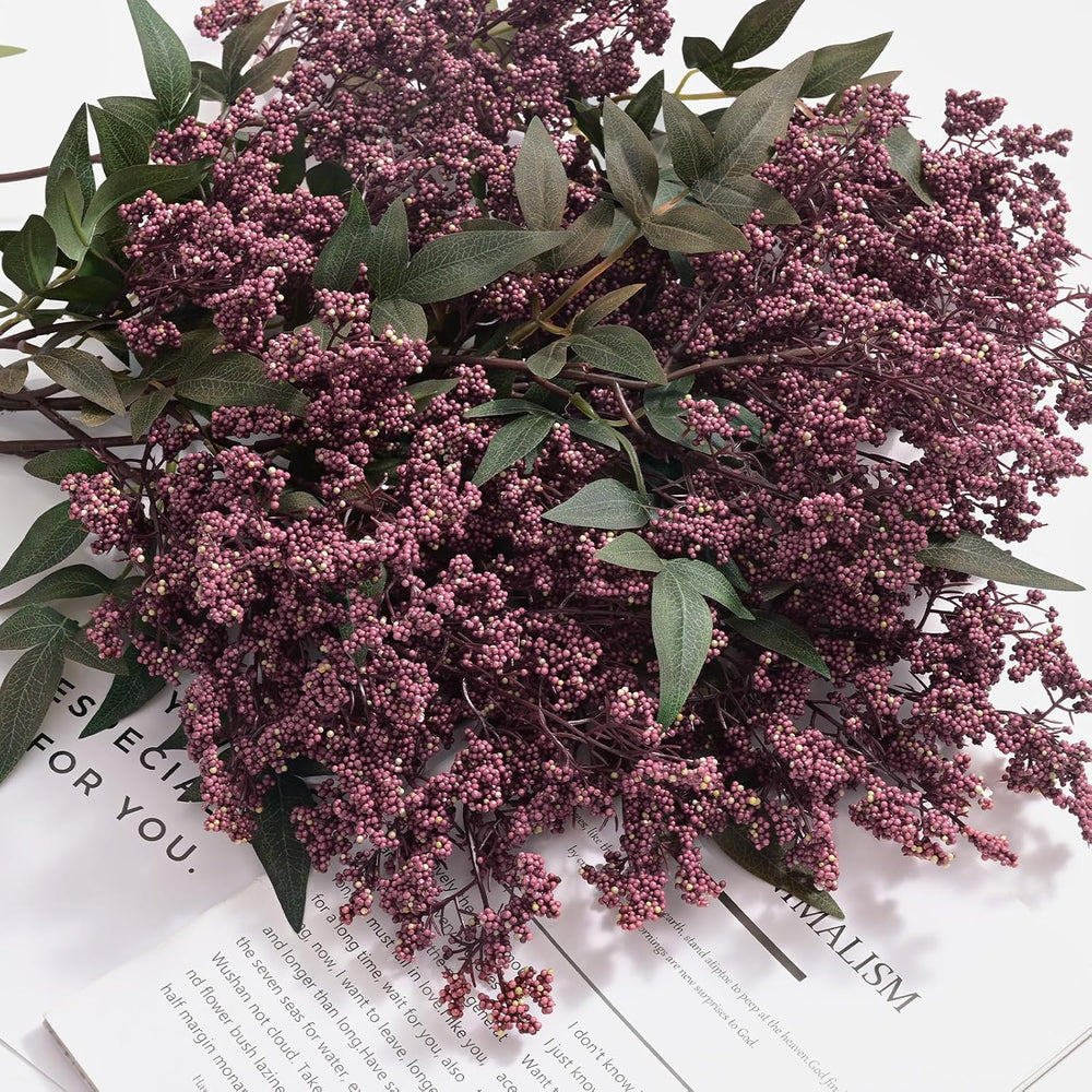 6Pcs 17In Faux Berry Stems, Artificial Nandina Branches Fall Decor