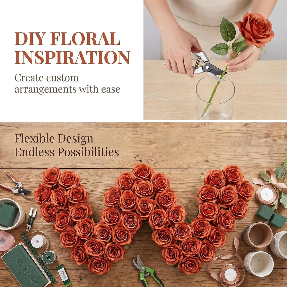Artificial 50Pcs Burnt Orange Flowers Fake Roses Silk Artificial Flowers
