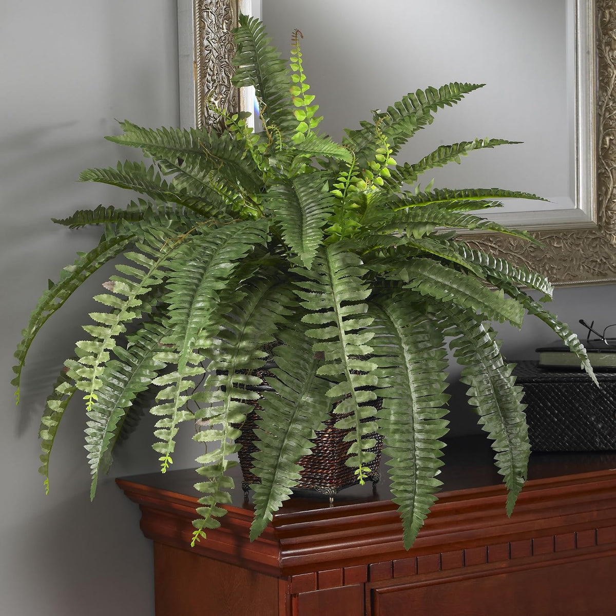 nearly natural 23 in artificial boston fern with, close-up detail