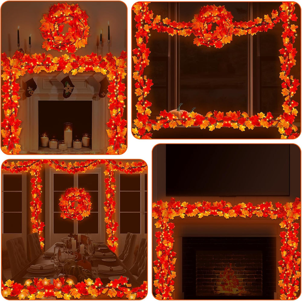 2Pack 18FT Plug in Fall Garland with Lights for Fall Decorations for Home