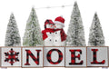 Haute Decor Christmas Wood Blocks Noel with Snowmen Couple, LED Lighted Trees, Battery Operated Automatic Timer - Prelit Christmas Holiday Decoration for Table, Shelving, Counter, Mantel