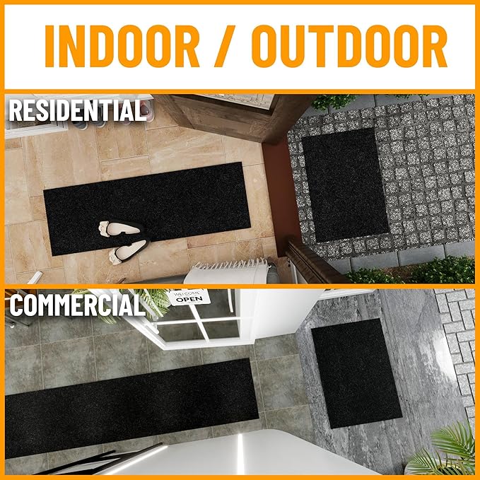 Ottomanson 3'11" x 30' Hallway Runner with Scraper Pile - Extra Durable Non-Slip Rug Mat for Indoor & Outdoor Use - Ideal for Kitchen, Entryway & Garage - High-Traffic Carpet, Black