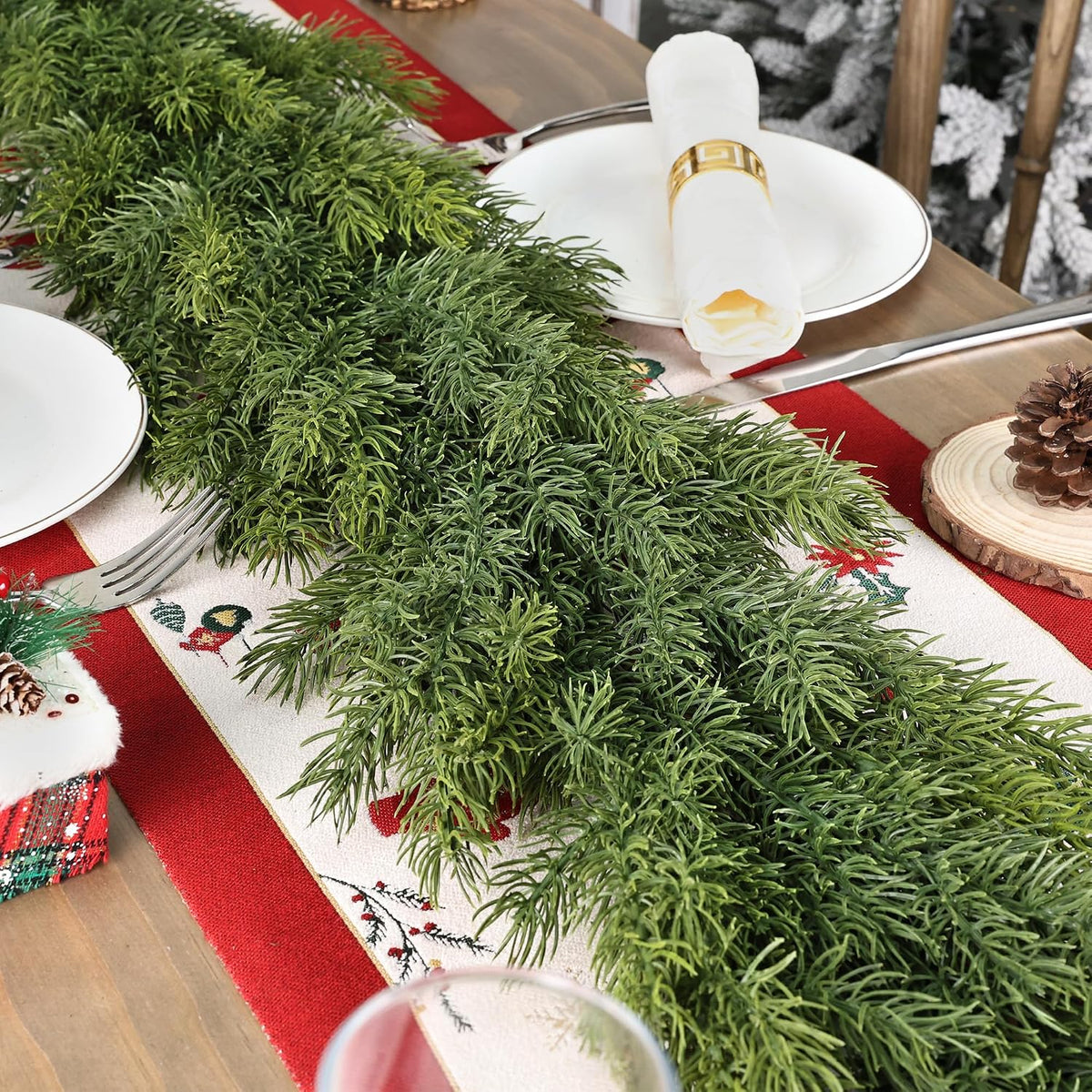 Artgar 6 Ft Realistic Christmas Cedar Garland, Thick Faux Green Garland