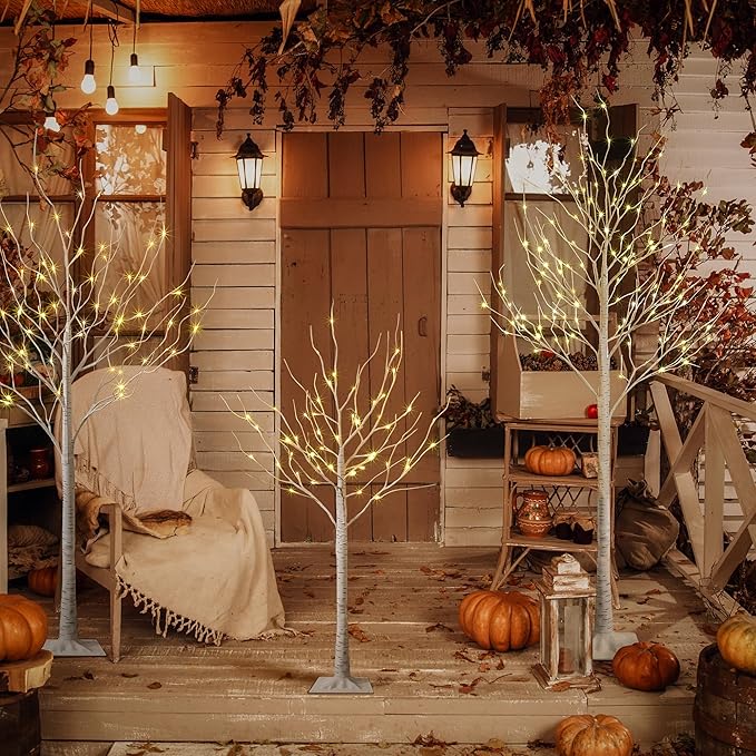 LIGHTSHARE LED Birch Tree Light Set - 4ft, 6ft, 8ft Trees with Warm White Lights - Indoor Outdoor Christmas Wedding Party Decorations (3-Pack)