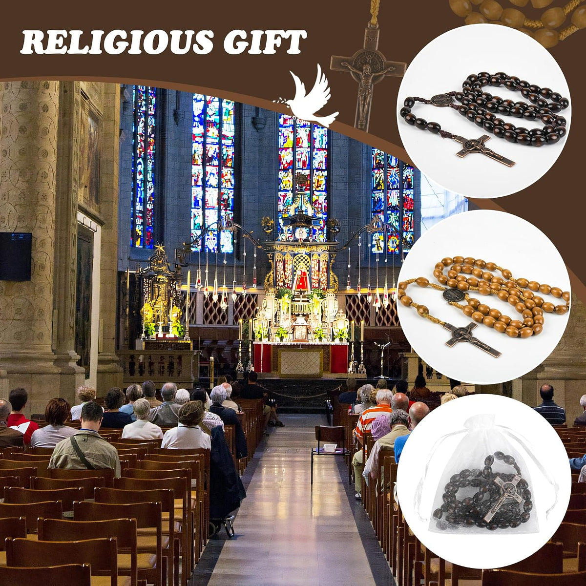 60 set wooden rosary beads bulk wood rosaries, side view